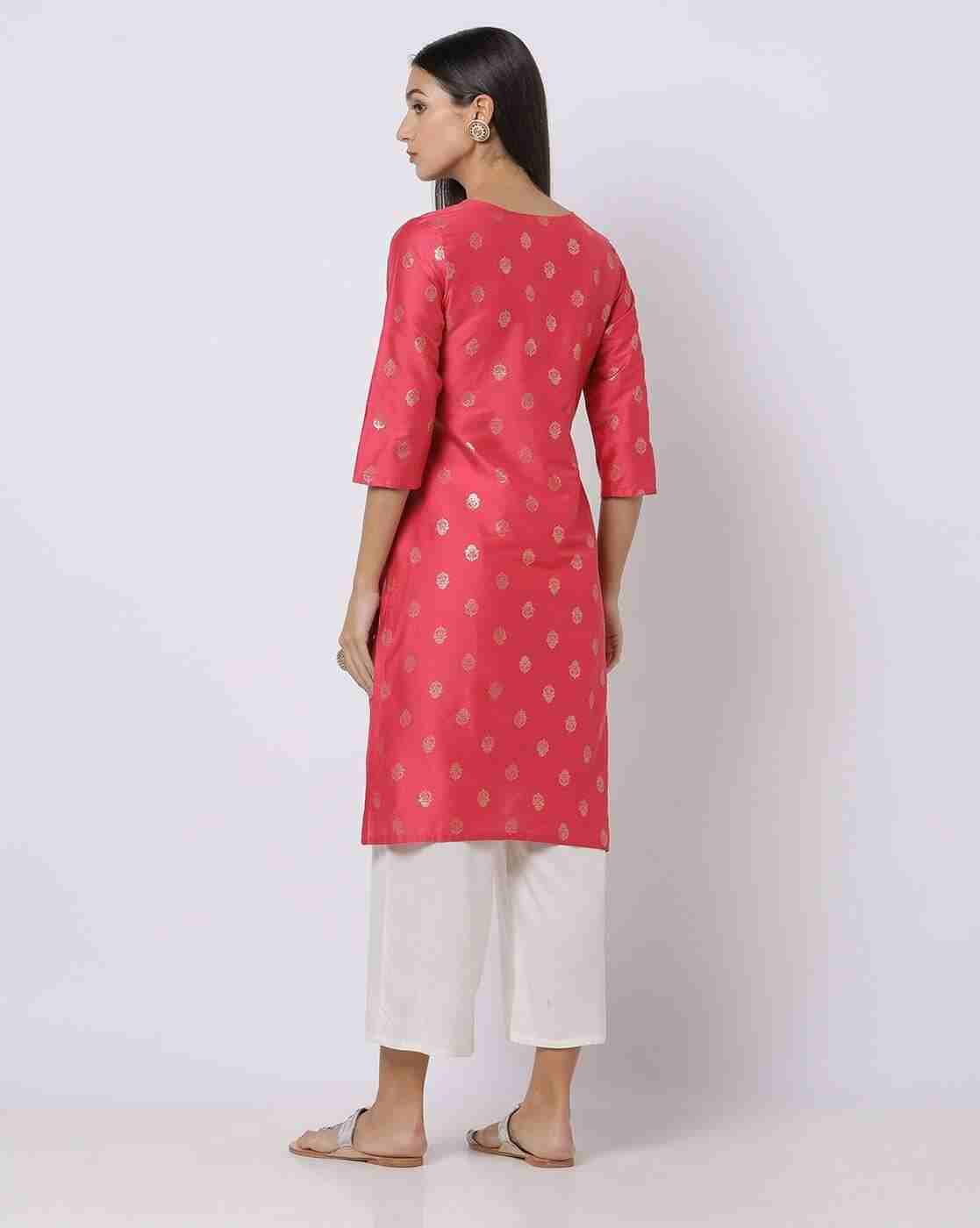 AVAASA MIX N' MATCH | Floral Foil Print Straight Kurta|2