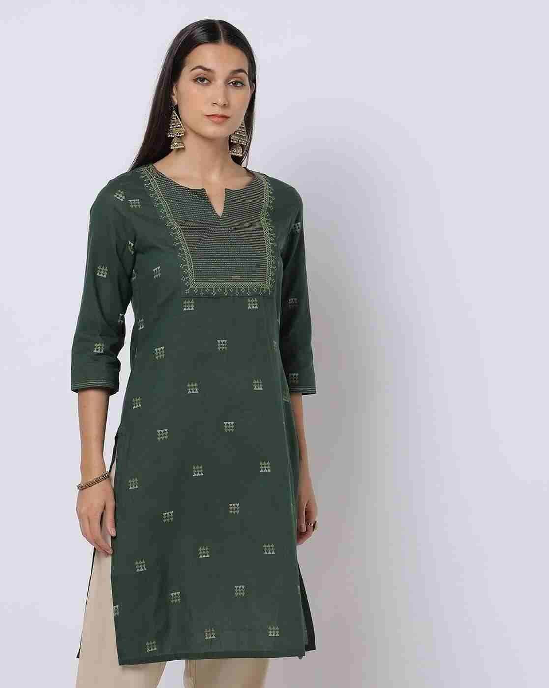 AVAASA MIX N' MATCH | Geometric Print V-Neck Straight Kurta|0