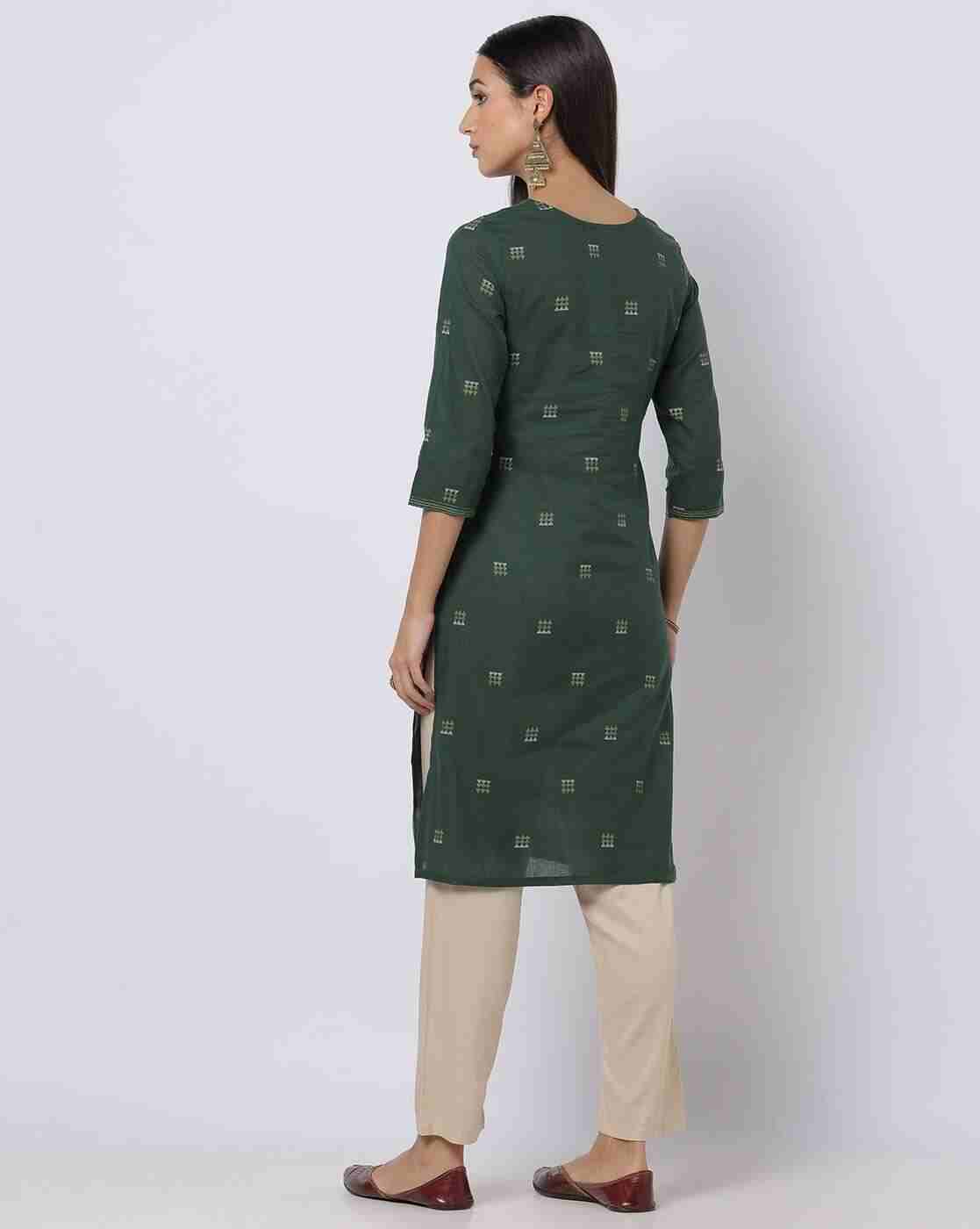 AVAASA MIX N' MATCH | Geometric Print V-Neck Straight Kurta|2