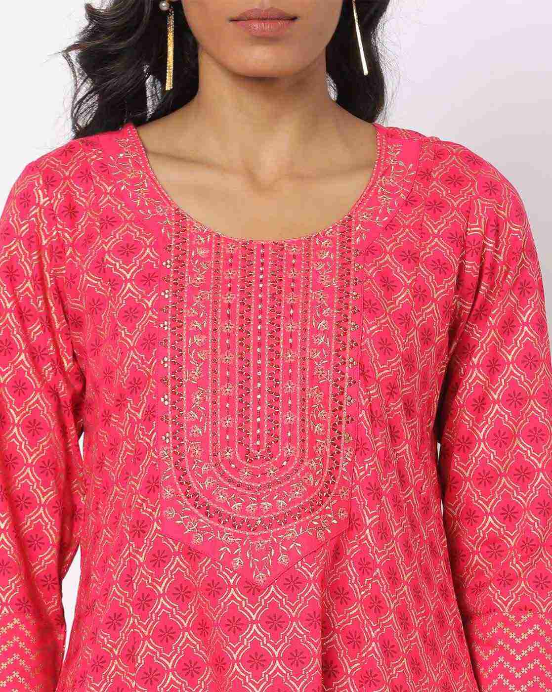 AVAASA MIX N' MATCH | Embroidered Round-Neck Anarkali Kurta|2
