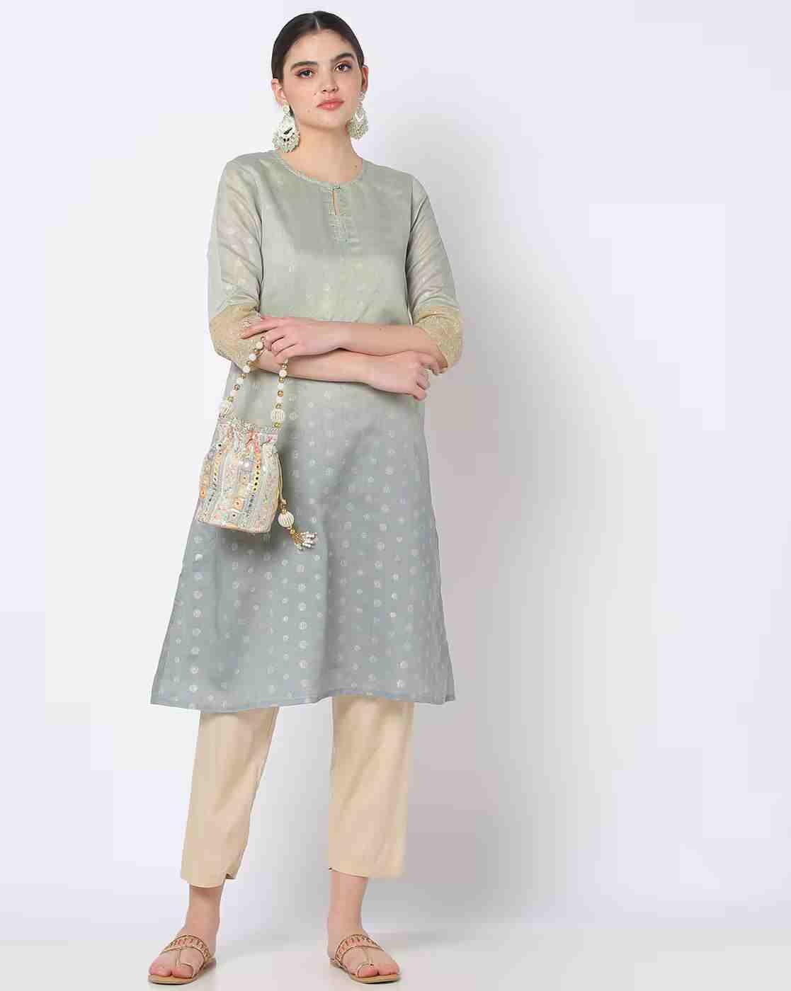 AVAASA MIX N' MATCH | Foil Print A-Line Kurta|0