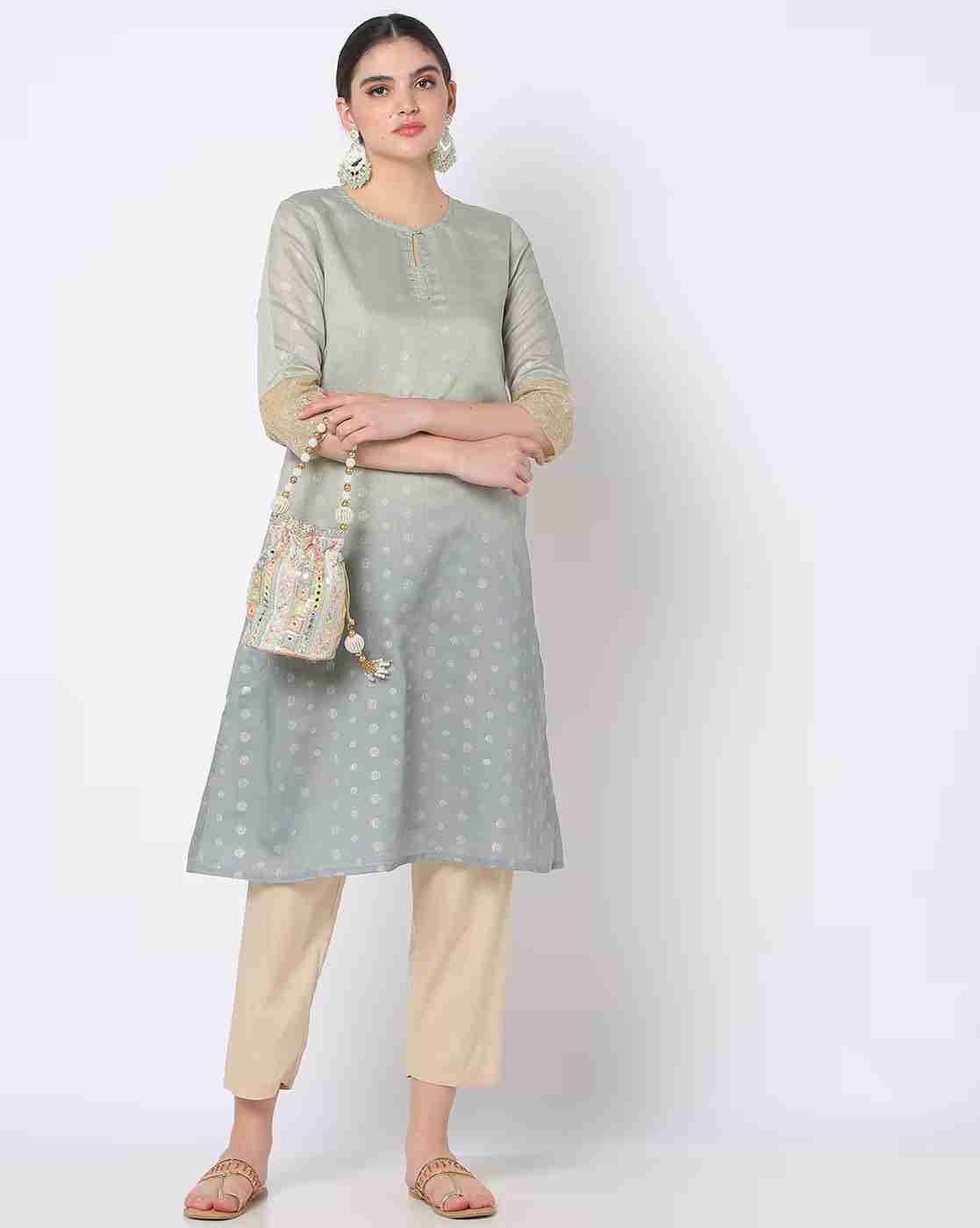 AVAASA MIX N' MATCH | Foil Print A-Line Kurta|0