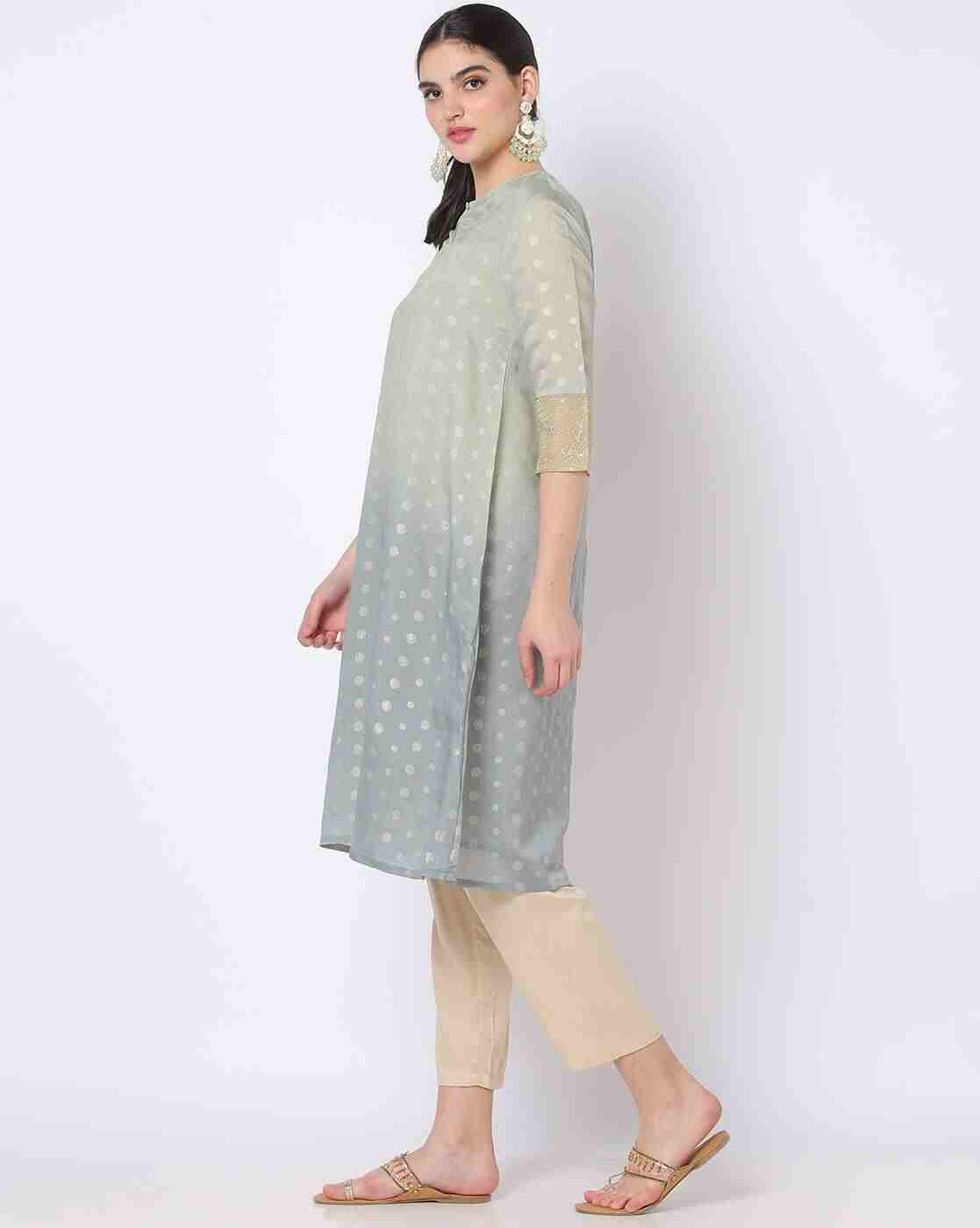 AVAASA MIX N' MATCH | Foil Print A-Line Kurta|1