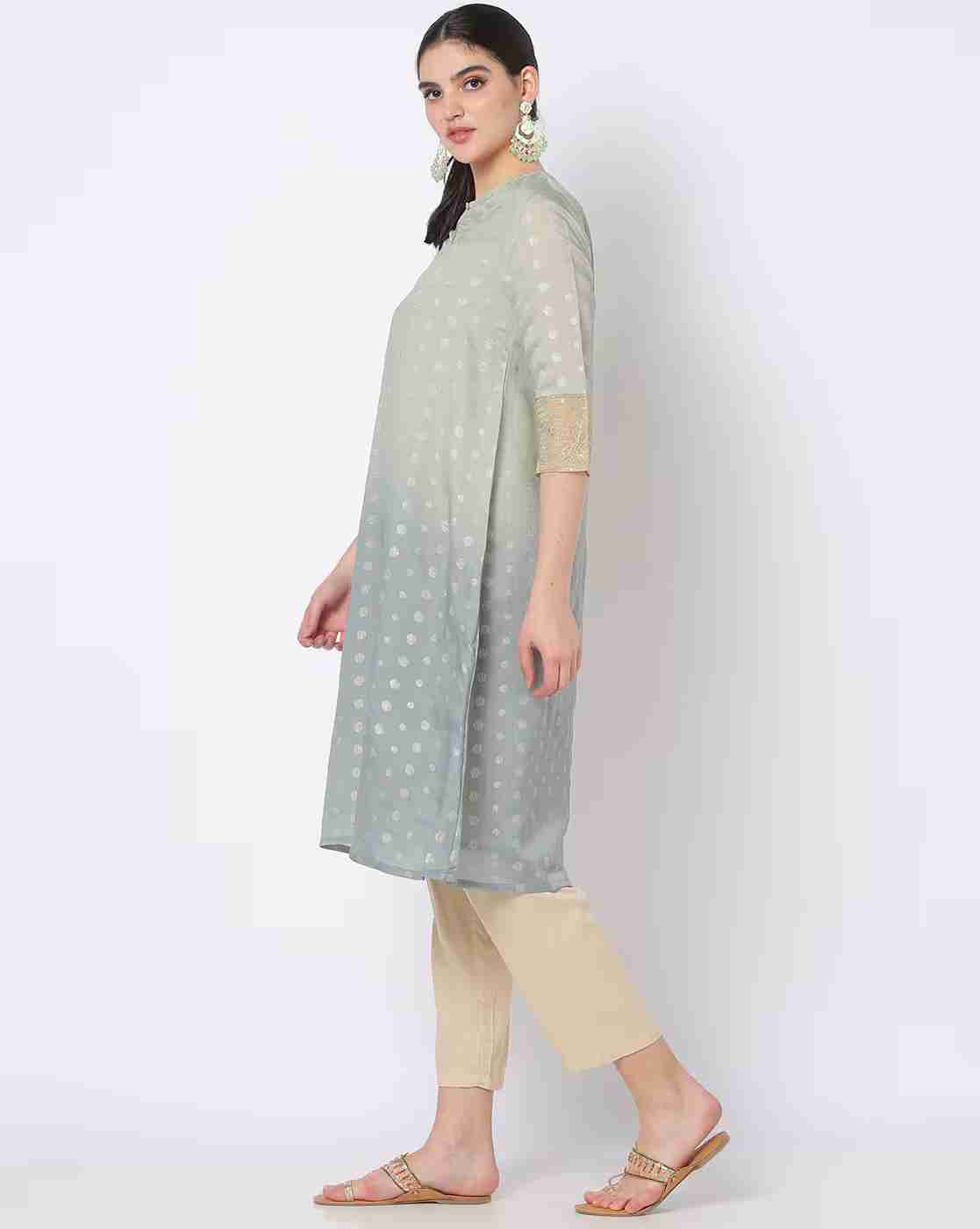 AVAASA MIX N' MATCH | Foil Print A-Line Kurta|1