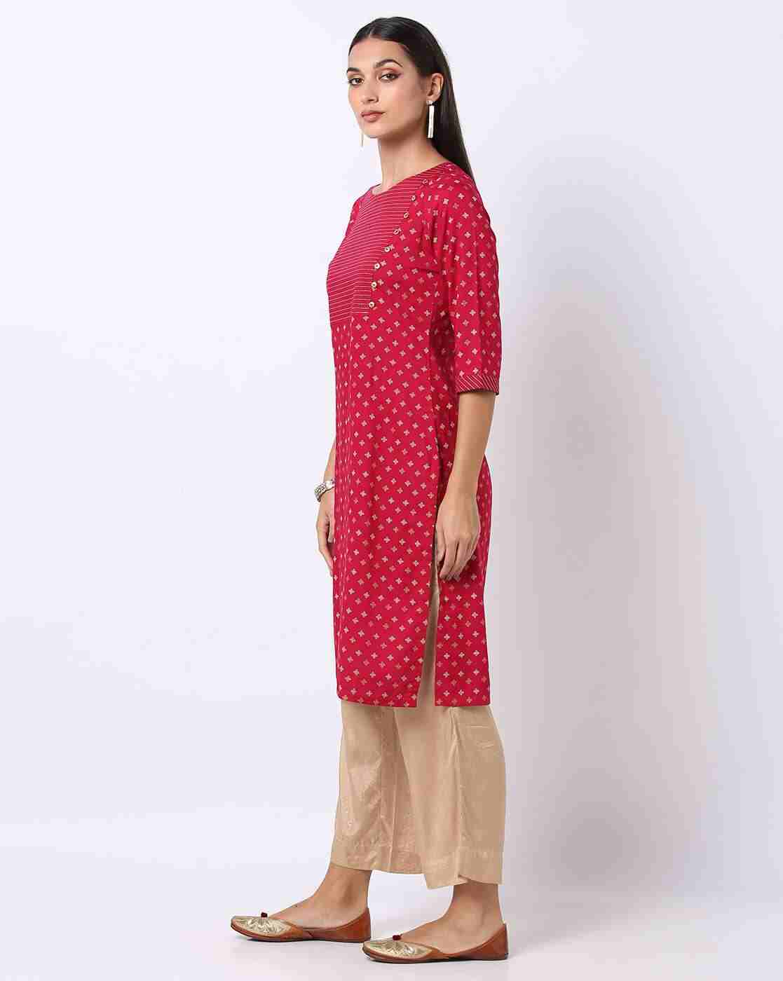 AVAASA MIX N' MATCH | Floral Print Round-Neck Straight Kurta|1