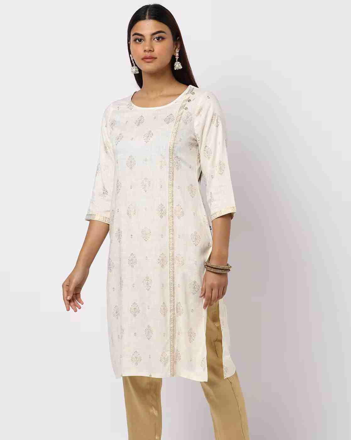 AVAASA MIX N' MATCH | Foil Print Straight Kurta|0