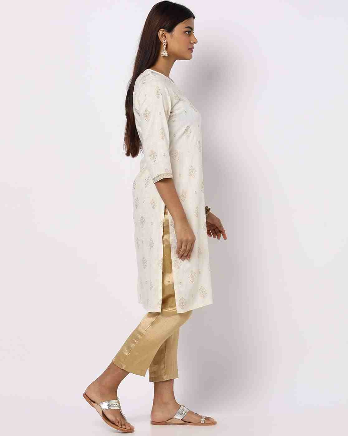 AVAASA MIX N' MATCH | Foil Print Straight Kurta|1