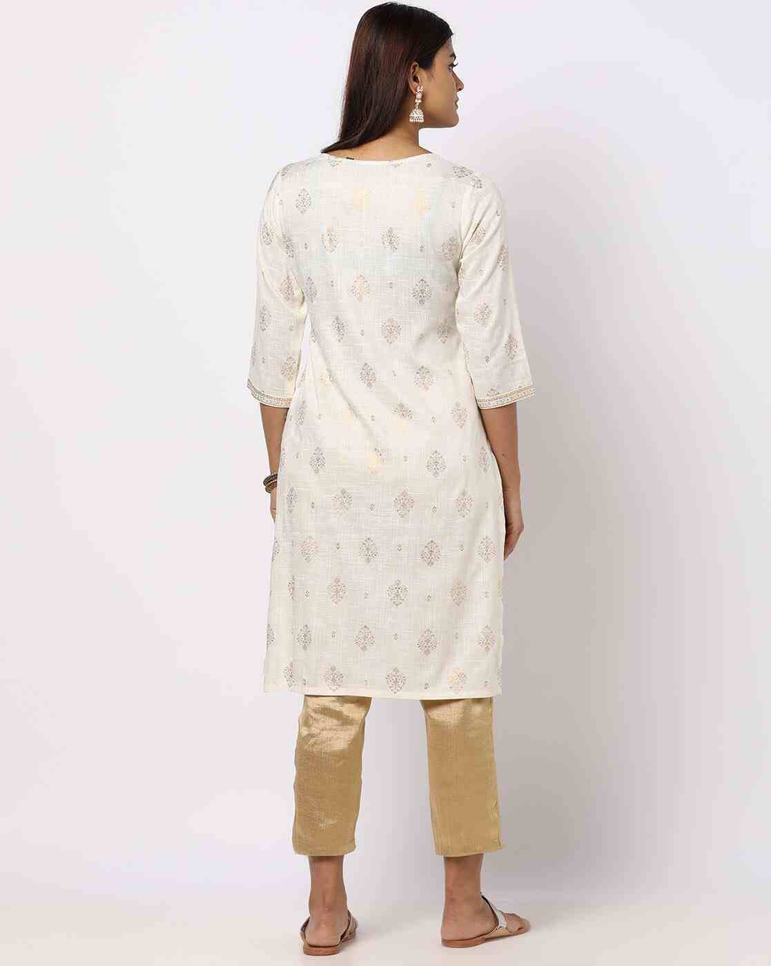 AVAASA MIX N' MATCH | Foil Print Straight Kurta|2