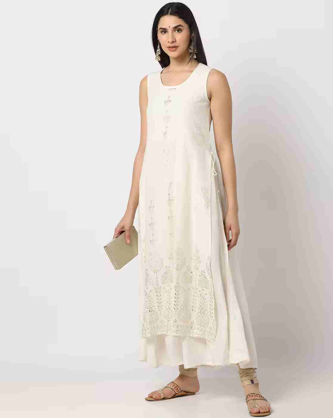 AVAASA MIX N' MATCH | Foil Print Straight Layered Kurta|0