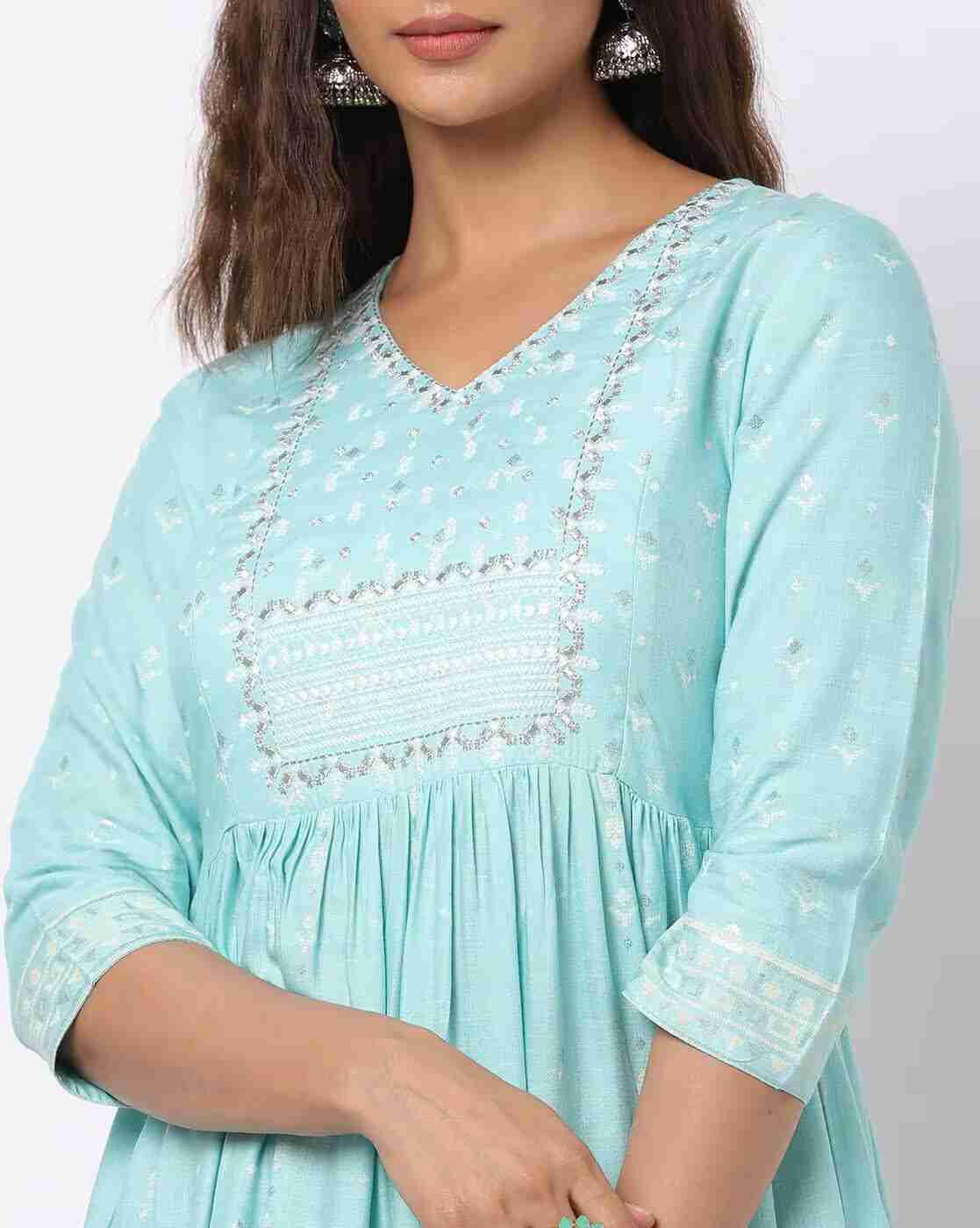 AVAASA MIX N' MATCH | Printed V-Neck Flared Kurta|2