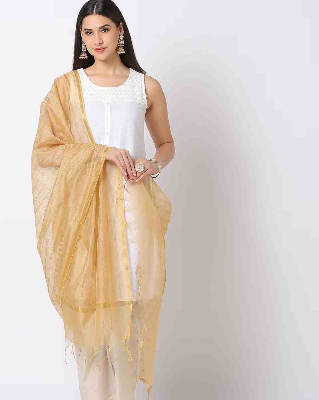 AVAASA MIX N' MATCH | Striped Dupatta with Tassels|0