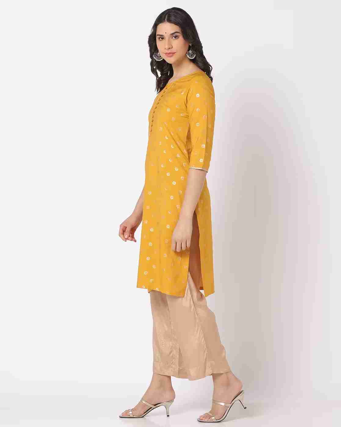AVAASA MIX N' MATCH | Foil Print Straight Kurta|1