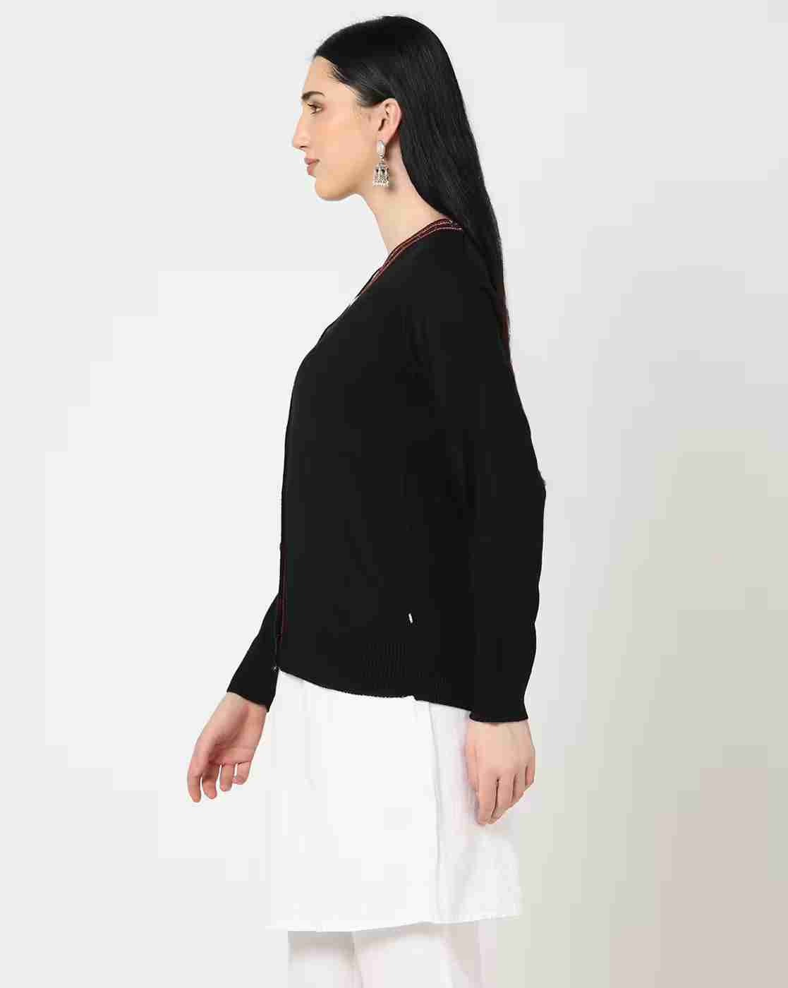 AVAASA MIX N' MATCH | Geometric-Knit V-Neck Cardigan|1