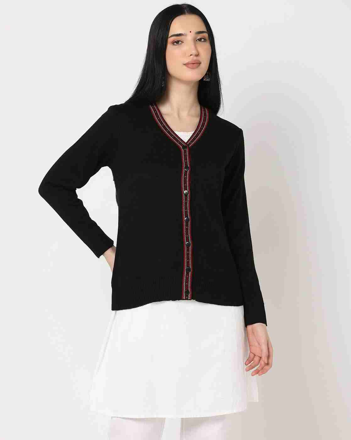 AVAASA MIX N' MATCH | Geometric-Knit V-Neck Cardigan|3