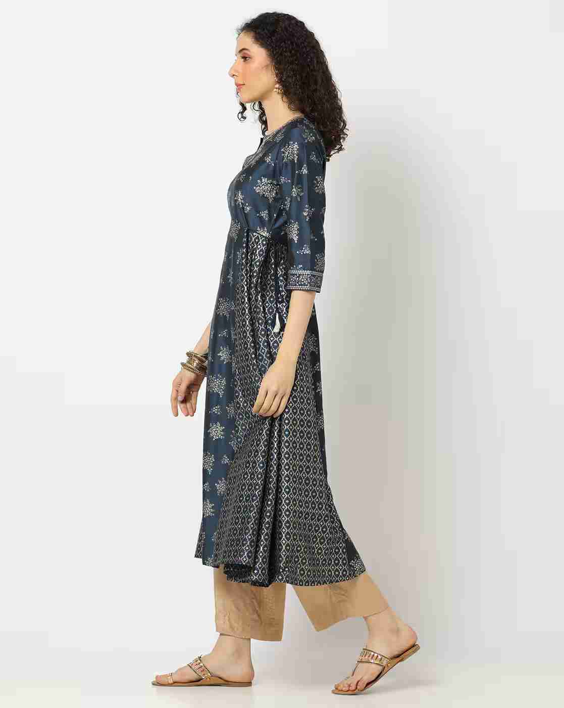 AVAASA MIX N' MATCH | Floral Print Flared Kurta|1
