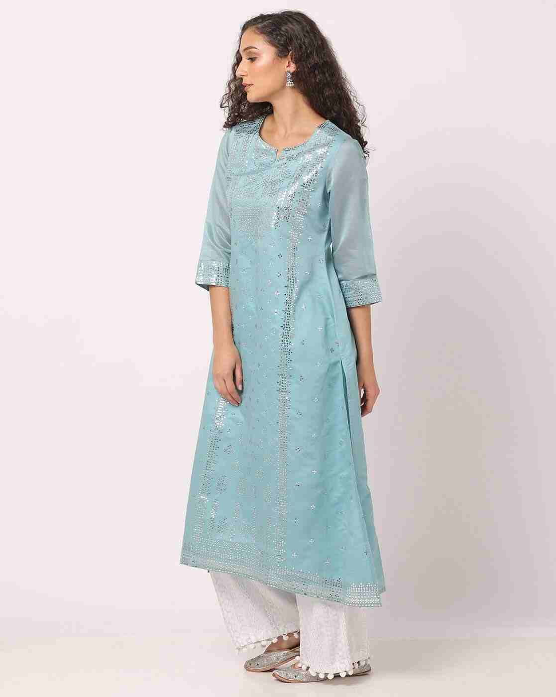 AVAASA MIX N' MATCH | Mukaish Print Straight Kurta|1