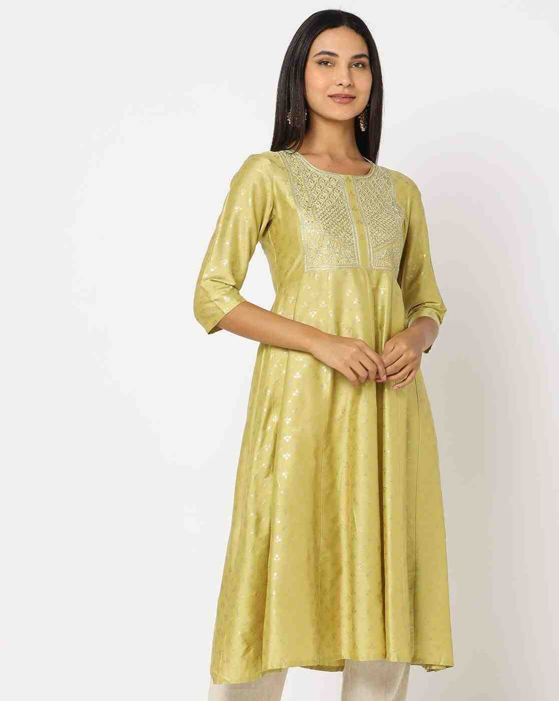 AVAASA MIX N' MATCH | Yoke Embroidered Flared Kurta|0