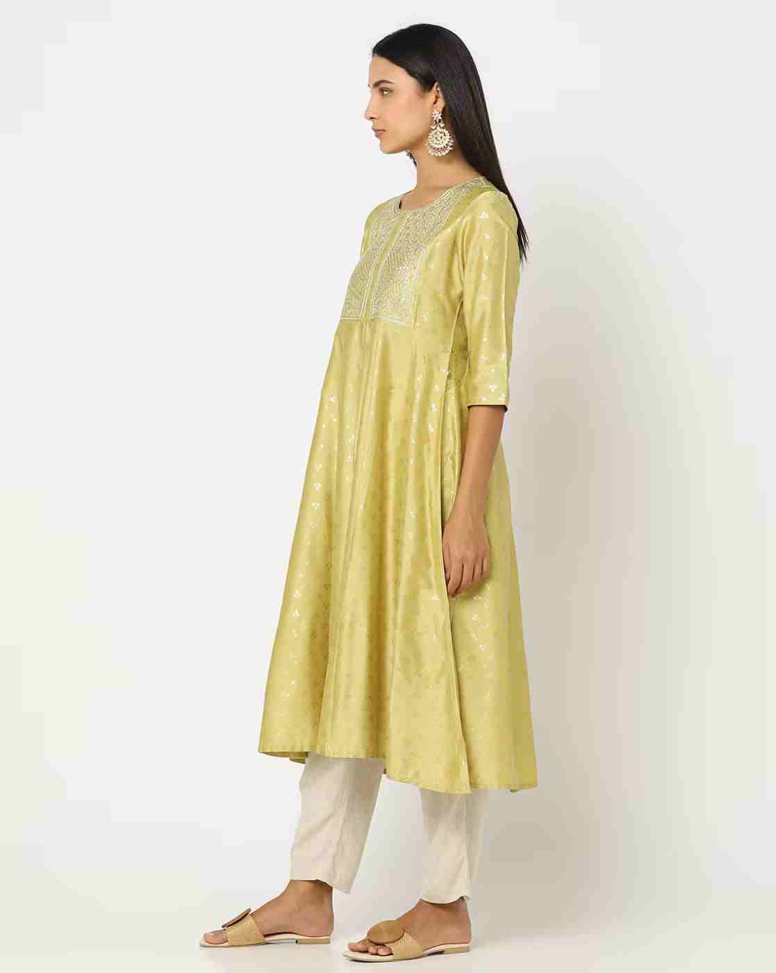 AVAASA MIX N' MATCH | Yoke Embroidered Flared Kurta|1