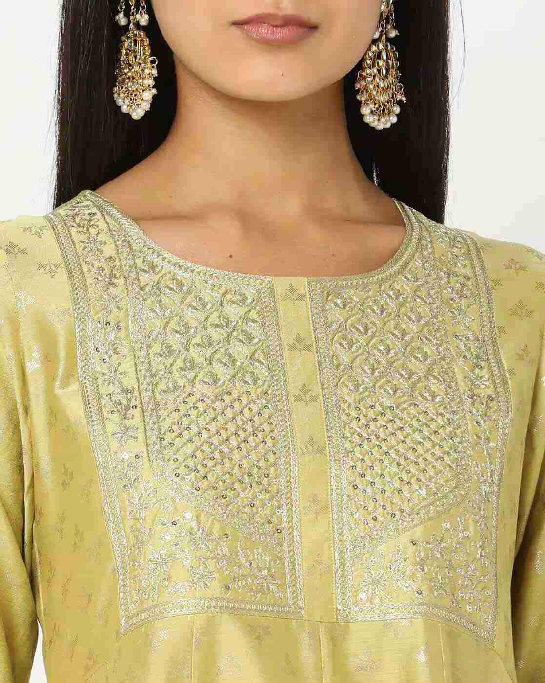 AVAASA MIX N' MATCH | Yoke Embroidered Flared Kurta|3