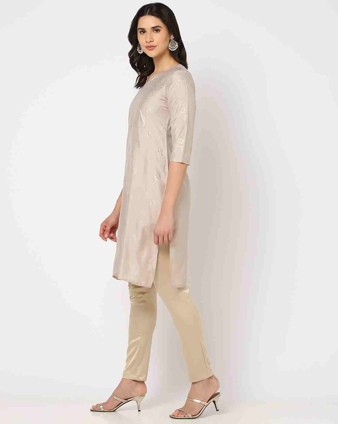AVAASA MIX N' MATCH | Foil Print Straight Kurta|1