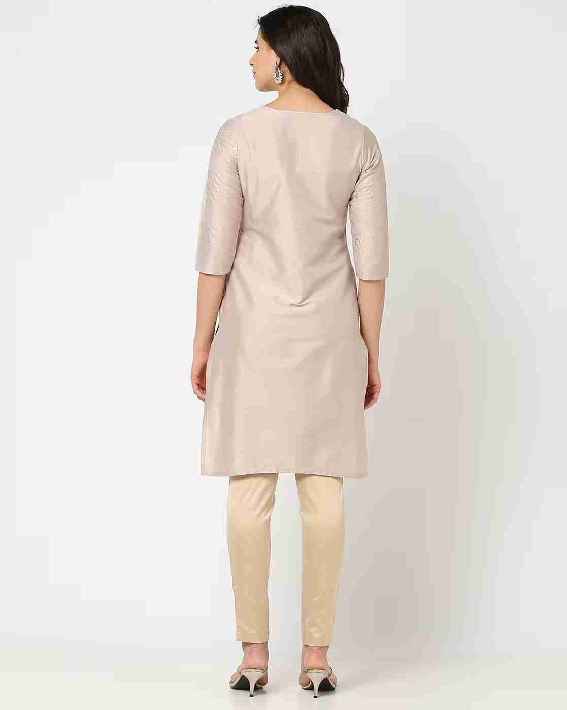 AVAASA MIX N' MATCH | Foil Print Straight Kurta|2