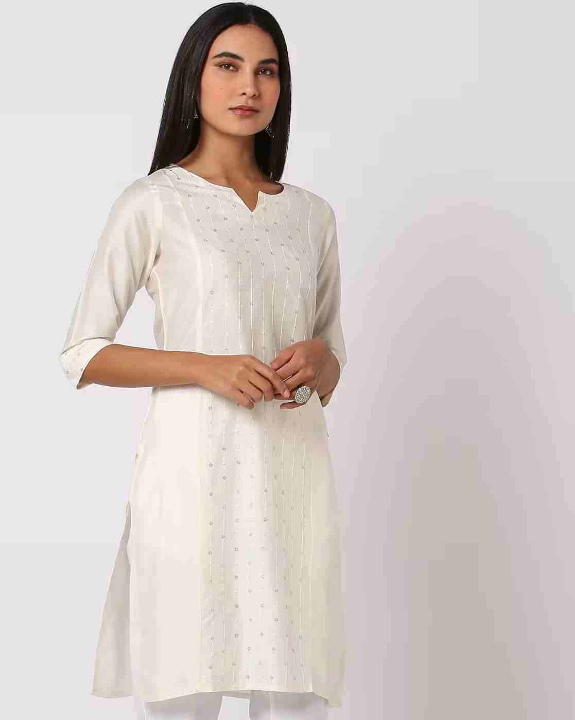 AVAASA MIX N' MATCH | Embellished Notched Round-Neck Straight Kurta|0