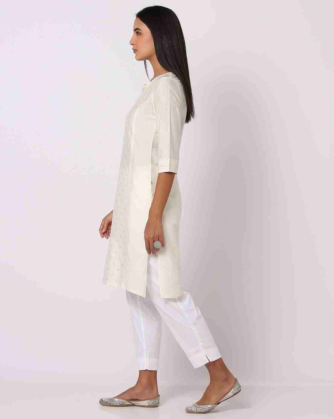 AVAASA MIX N' MATCH | Embellished Notched Round-Neck Straight Kurta|1