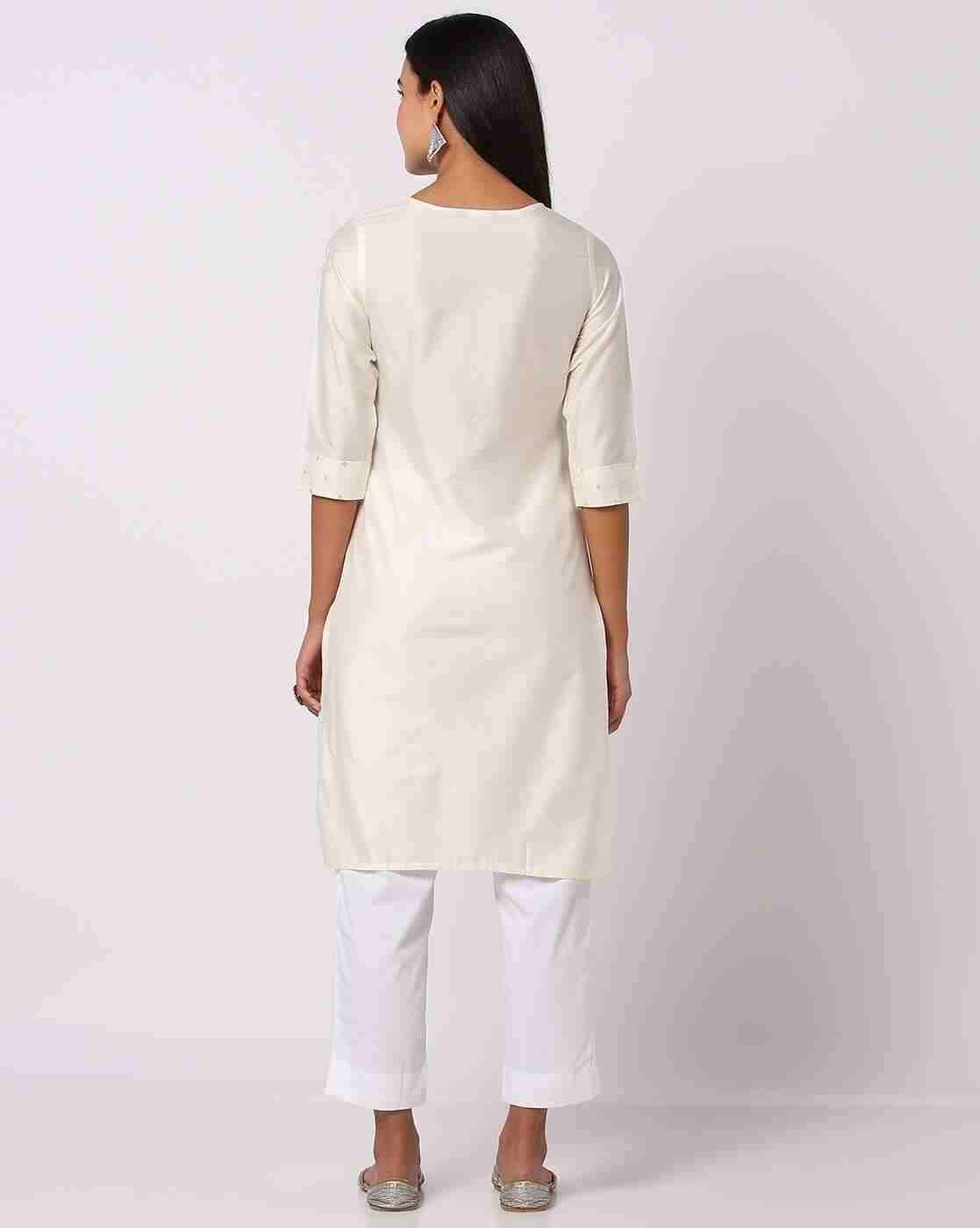 AVAASA MIX N' MATCH | Embellished Notched Round-Neck Straight Kurta|2
