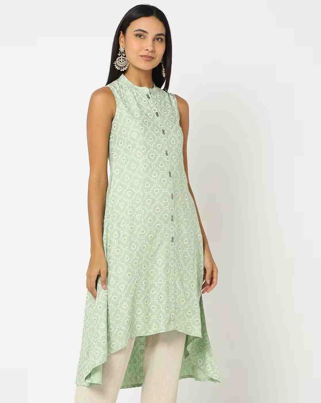 Printed A-Line Kurta with High-Low Hem