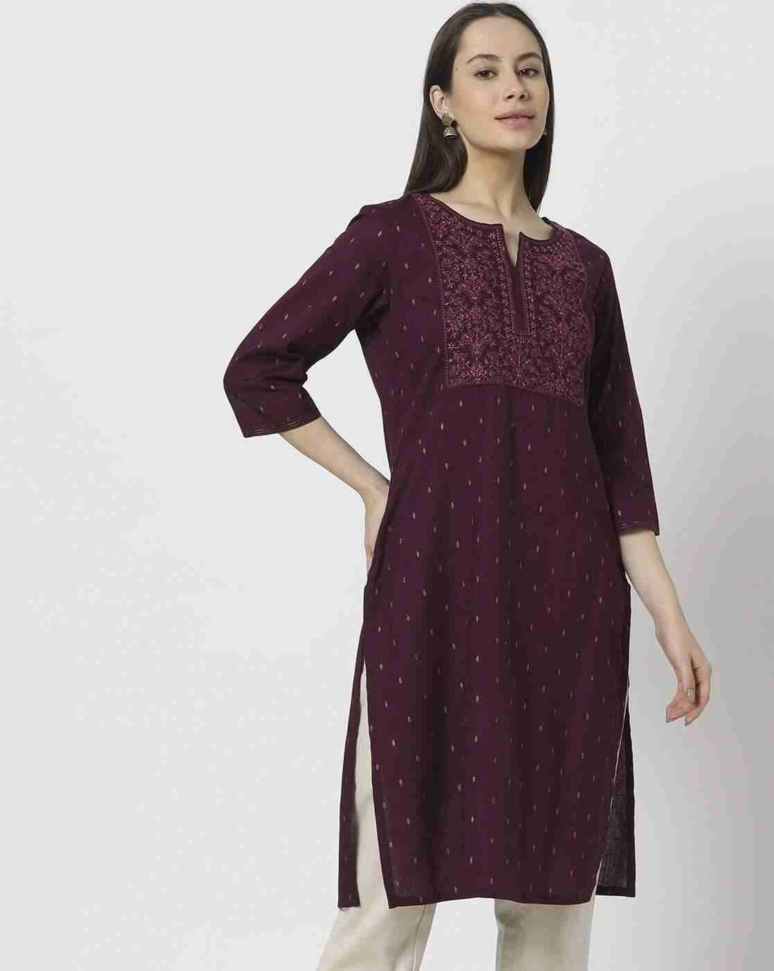 AVAASA MIX N' MATCH | Women Embroidered Yoke Straight Kurta|0