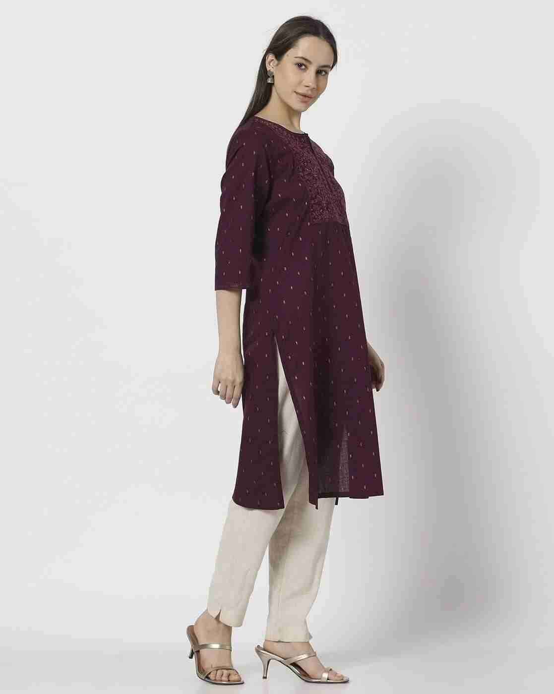 AVAASA MIX N' MATCH | Women Embroidered Yoke Straight Kurta|1