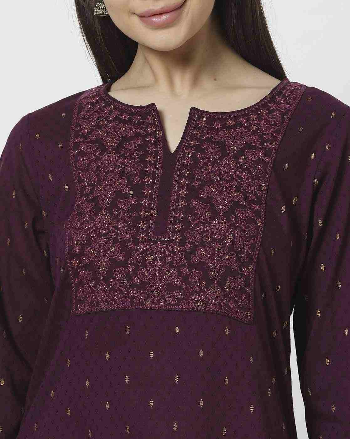 AVAASA MIX N' MATCH | Women Embroidered Yoke Straight Kurta|3