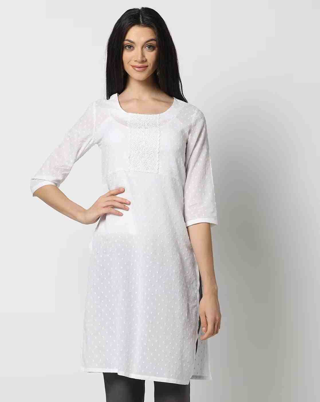 AVAASA MIX N' MATCH | Women Swiss Dot Pattern Straight Kurta|0