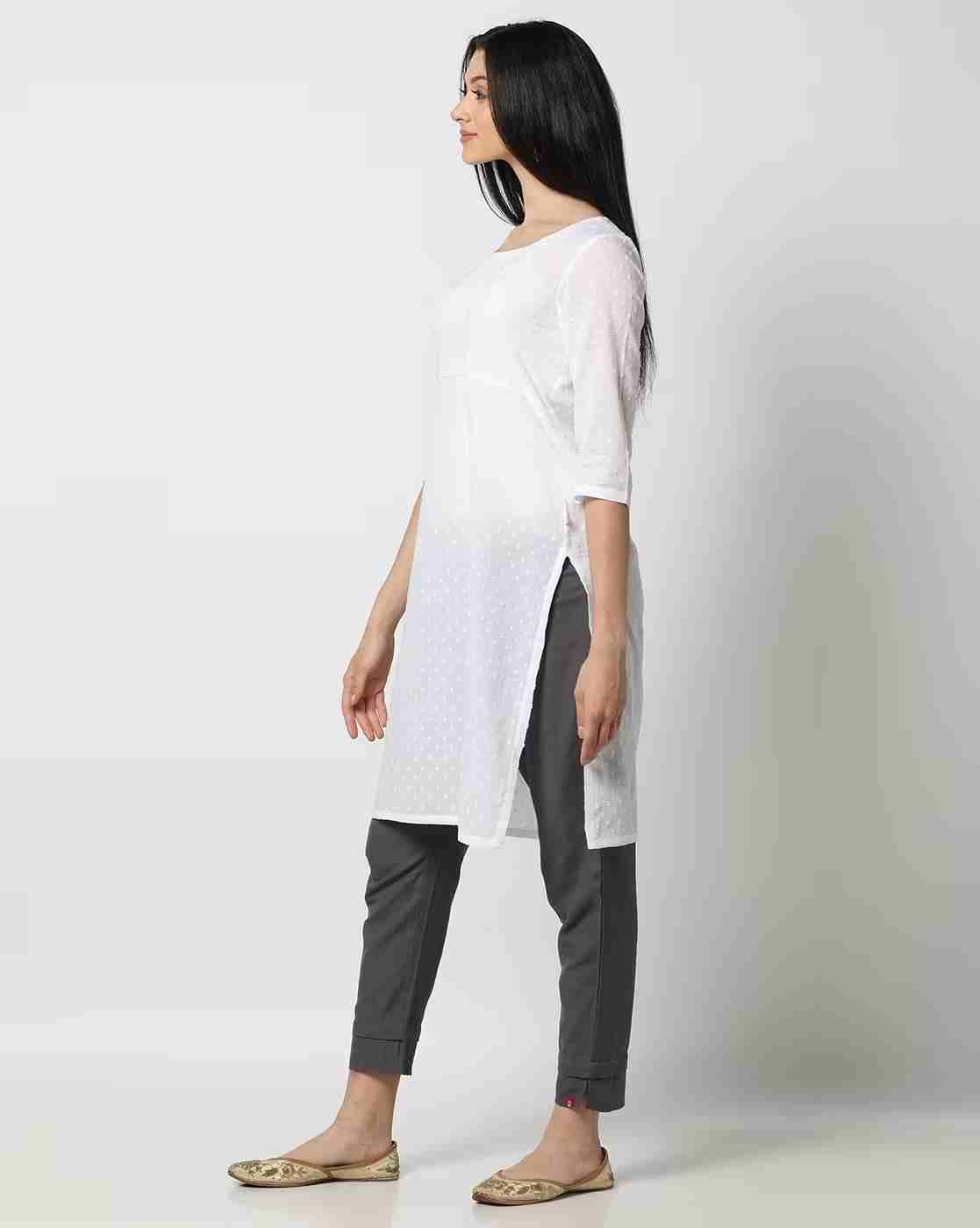 AVAASA MIX N' MATCH | Women Swiss Dot Pattern Straight Kurta|1