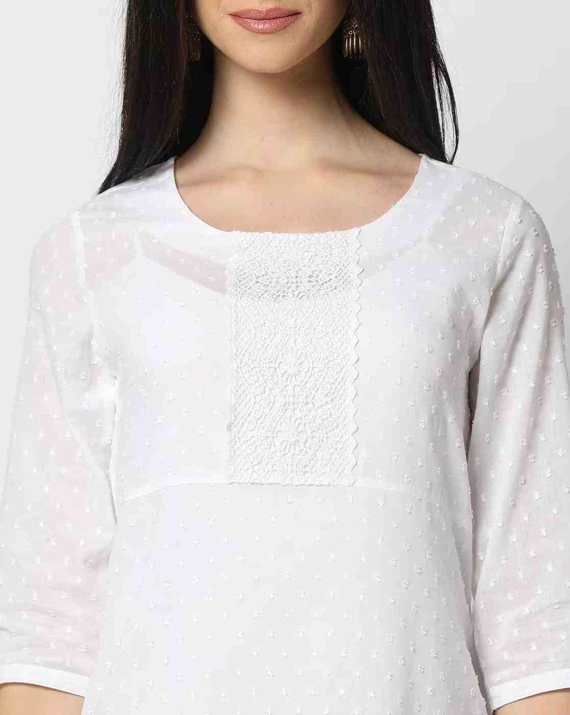 AVAASA MIX N' MATCH | Women Swiss Dot Pattern Straight Kurta|3
