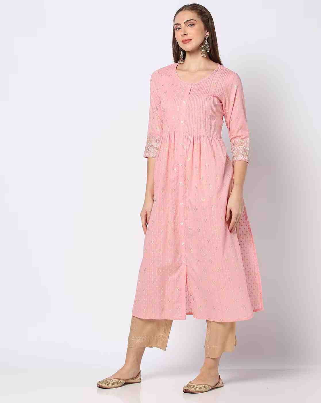 AVAASA MIX N' MATCH | Women Foil Print A-Line Kurta|0