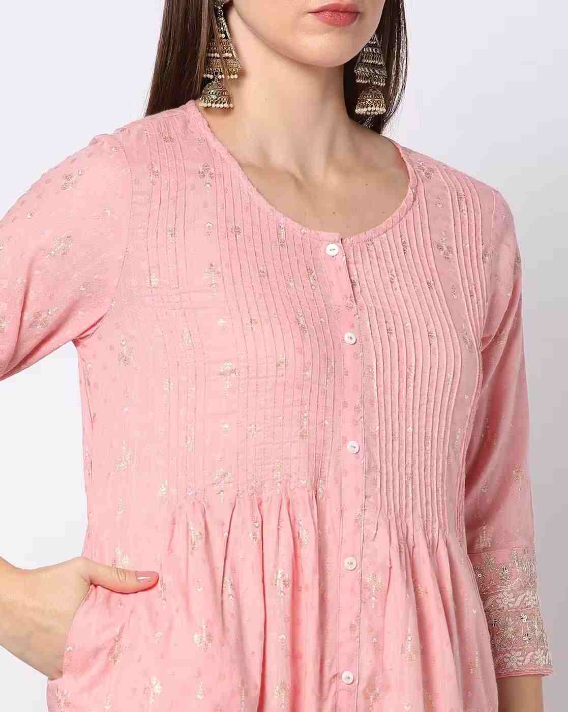 AVAASA MIX N' MATCH | Women Foil Print A-Line Kurta|3