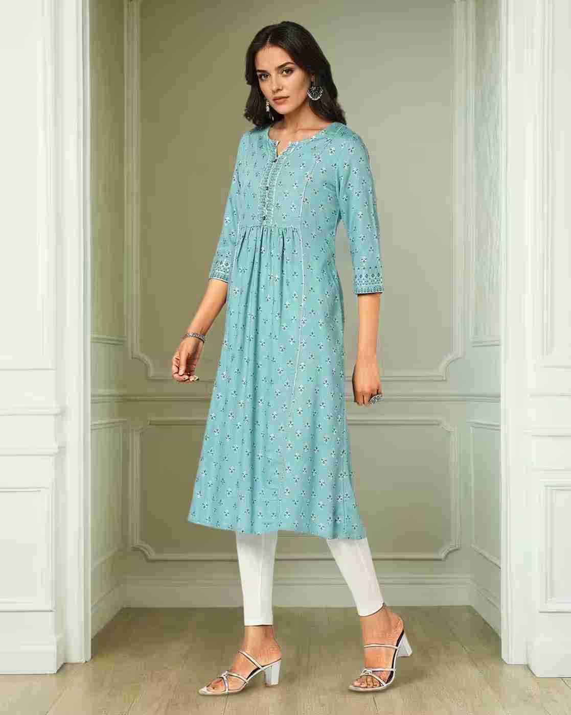 AVAASA MIX N' MATCH | Women Foil Print A-Line Kurta|0
