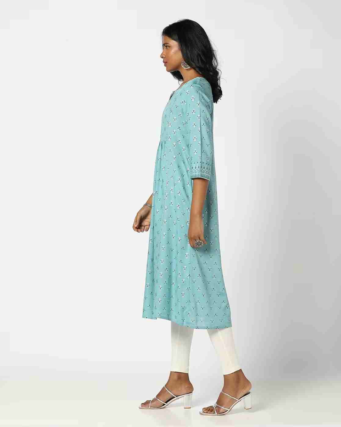 AVAASA MIX N' MATCH | Women Foil Print A-Line Kurta|1