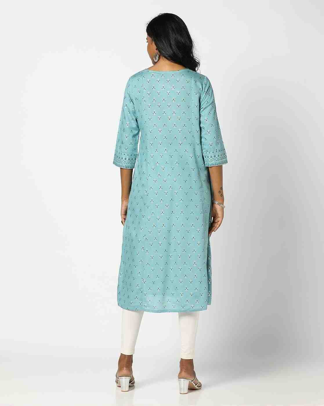 AVAASA MIX N' MATCH | Women Foil Print A-Line Kurta|2