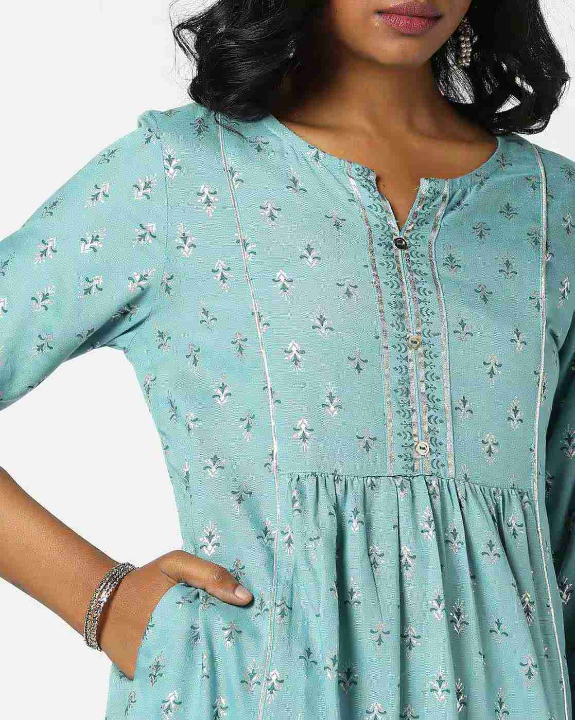 AVAASA MIX N' MATCH | Women Foil Print A-Line Kurta|3