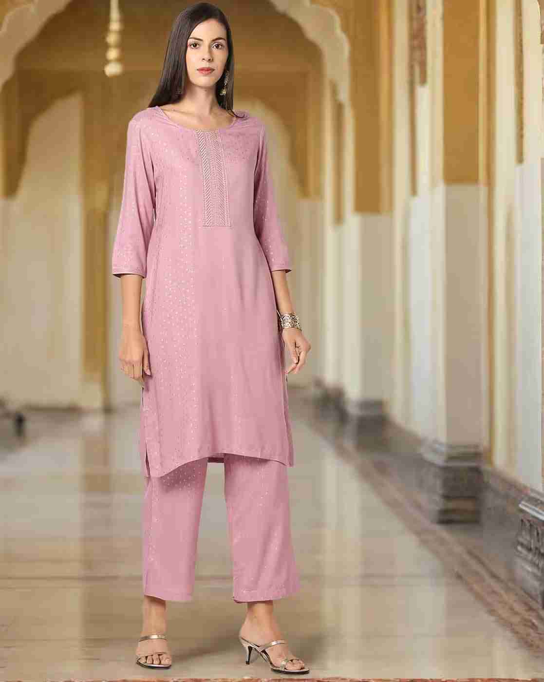 AVAASA MIX N' MATCH | Women Foil Print Straight Kurta with Pants|0