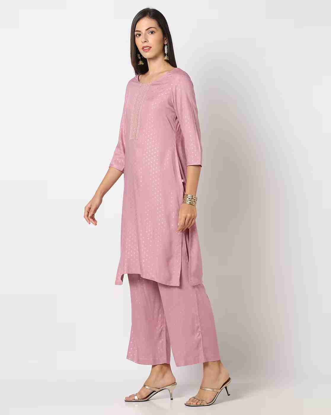 AVAASA MIX N' MATCH | Women Foil Print Straight Kurta with Pants|1