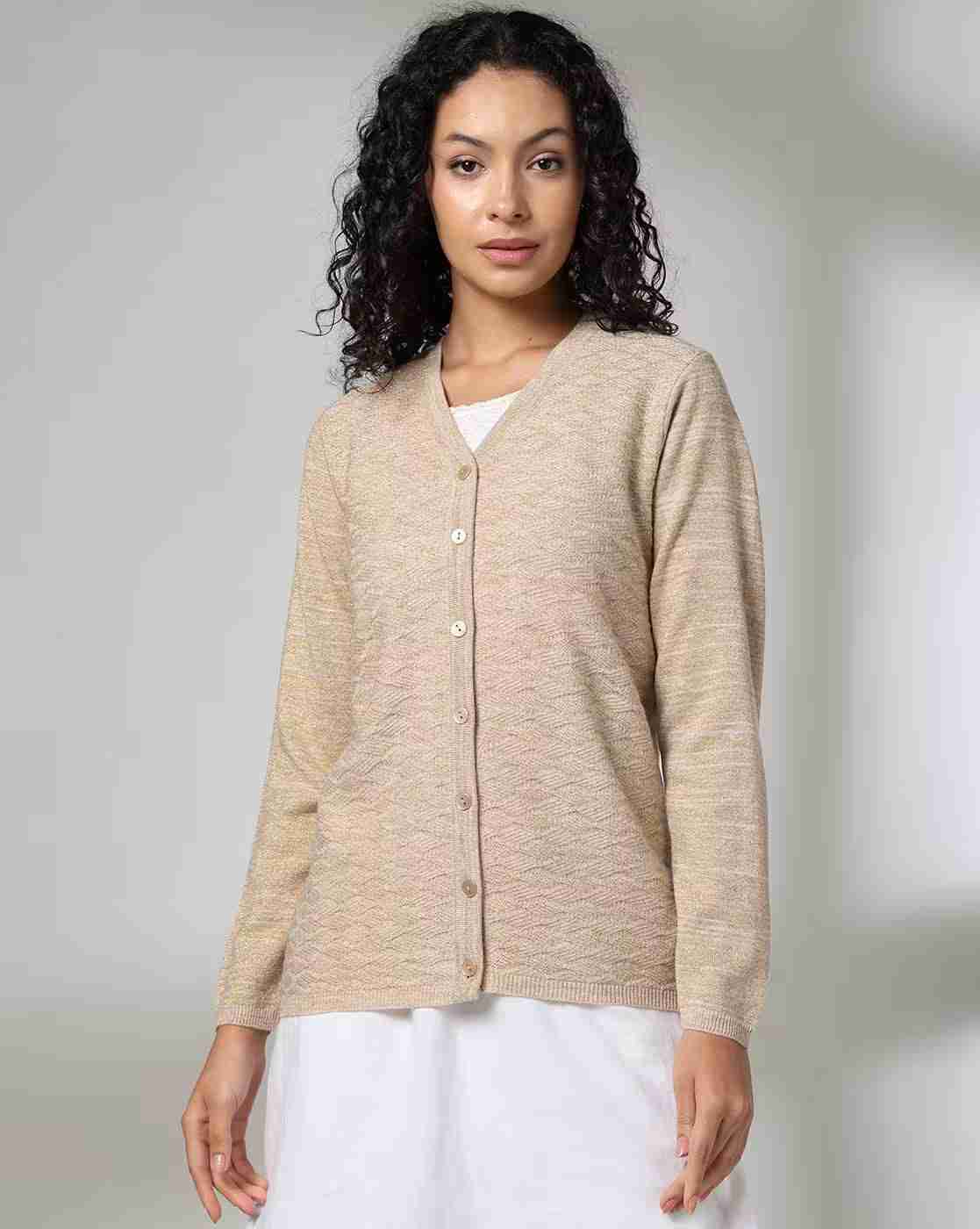 AVAASA MIX N' MATCH | Women Geometric-Knit V-Neck Cardigan|0