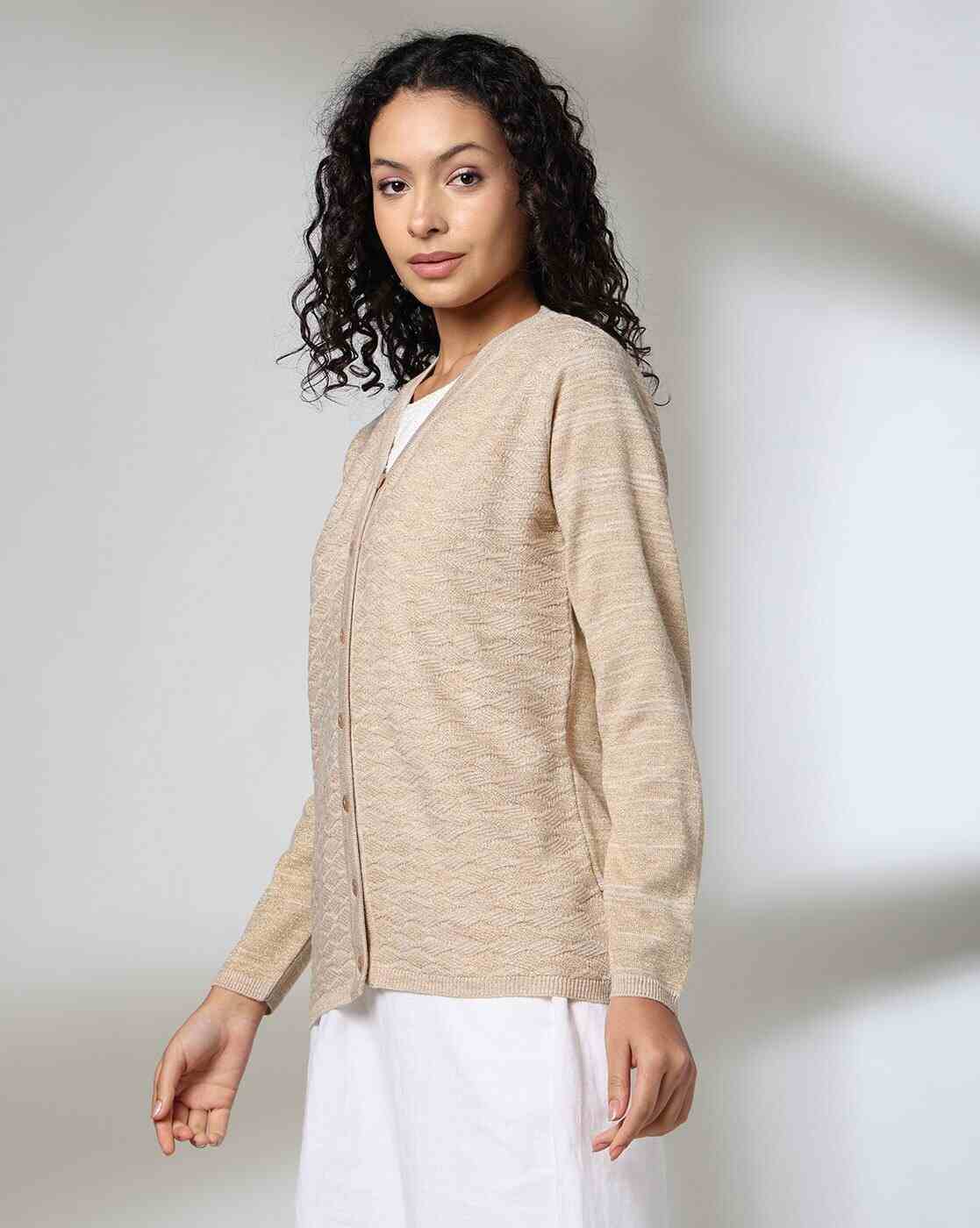 AVAASA MIX N' MATCH | Women Geometric-Knit V-Neck Cardigan|1