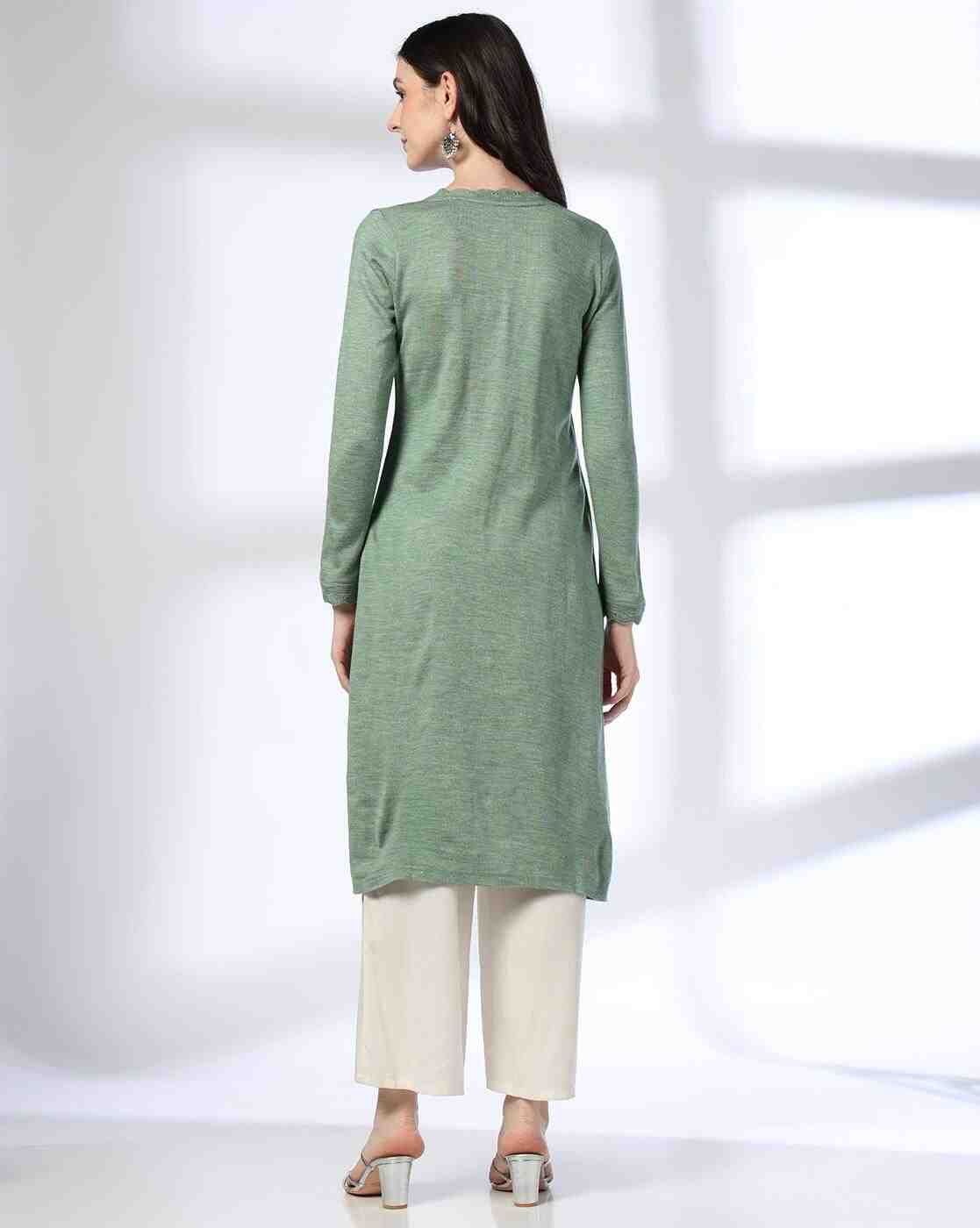 AVAASA MIX N' MATCH | Women Heathered V-Neck Straight Kurta|2