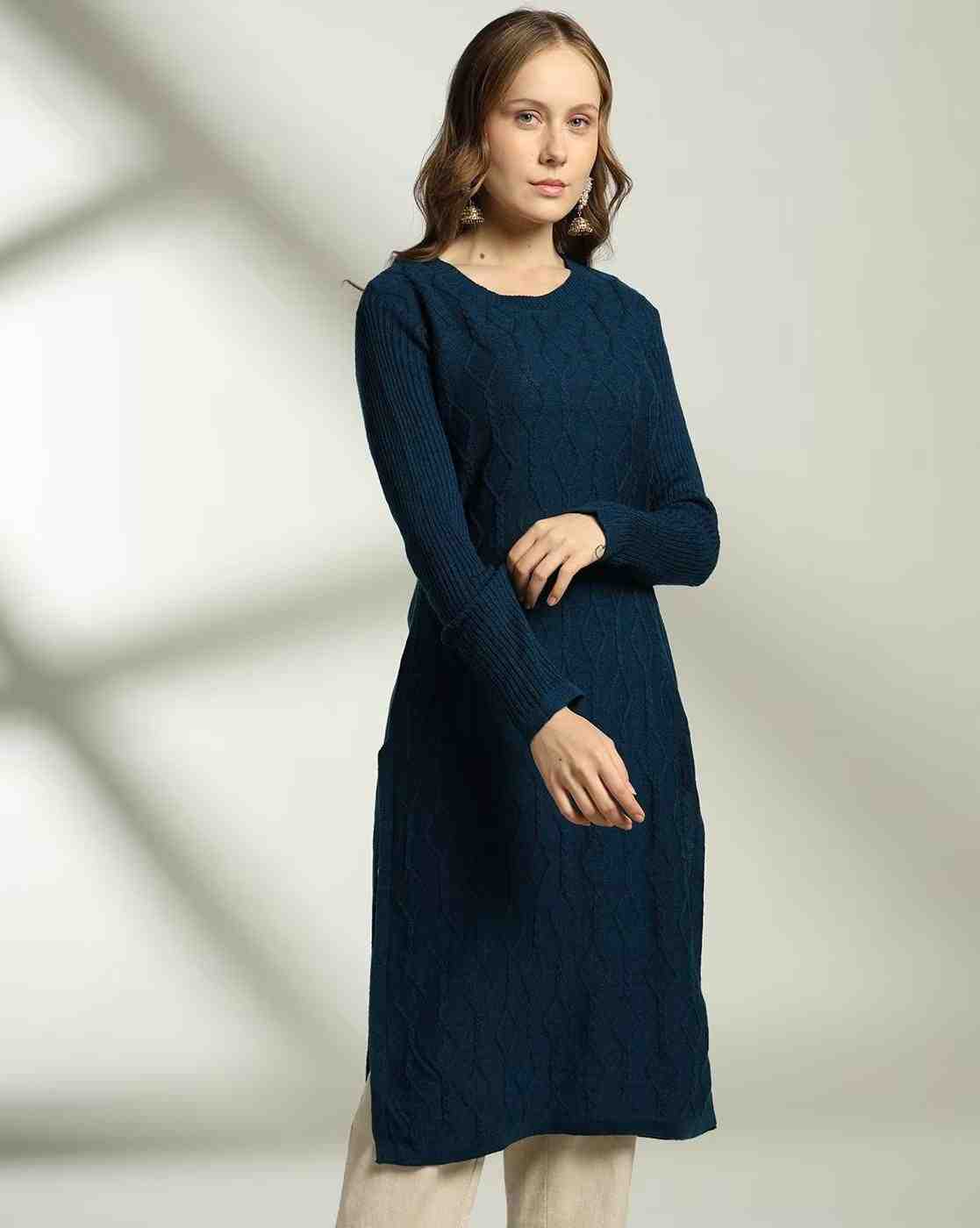 AVAASA MIX N' MATCH | Women Geometric-Knit Straight Kurta|0