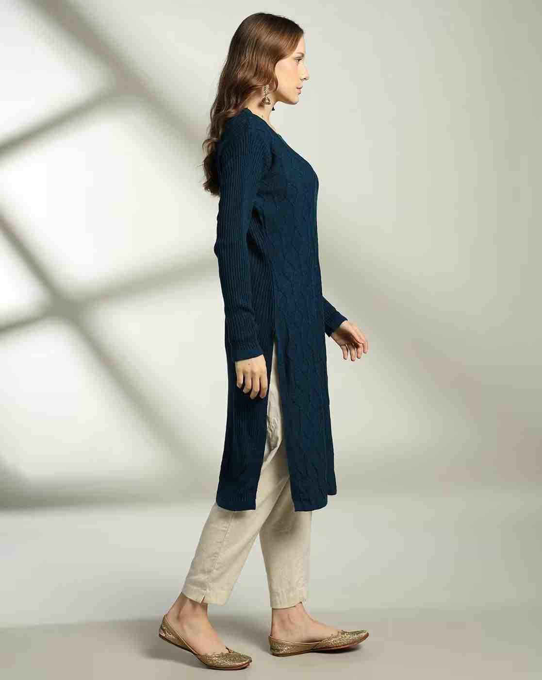 AVAASA MIX N' MATCH | Women Geometric-Knit Straight Kurta|1