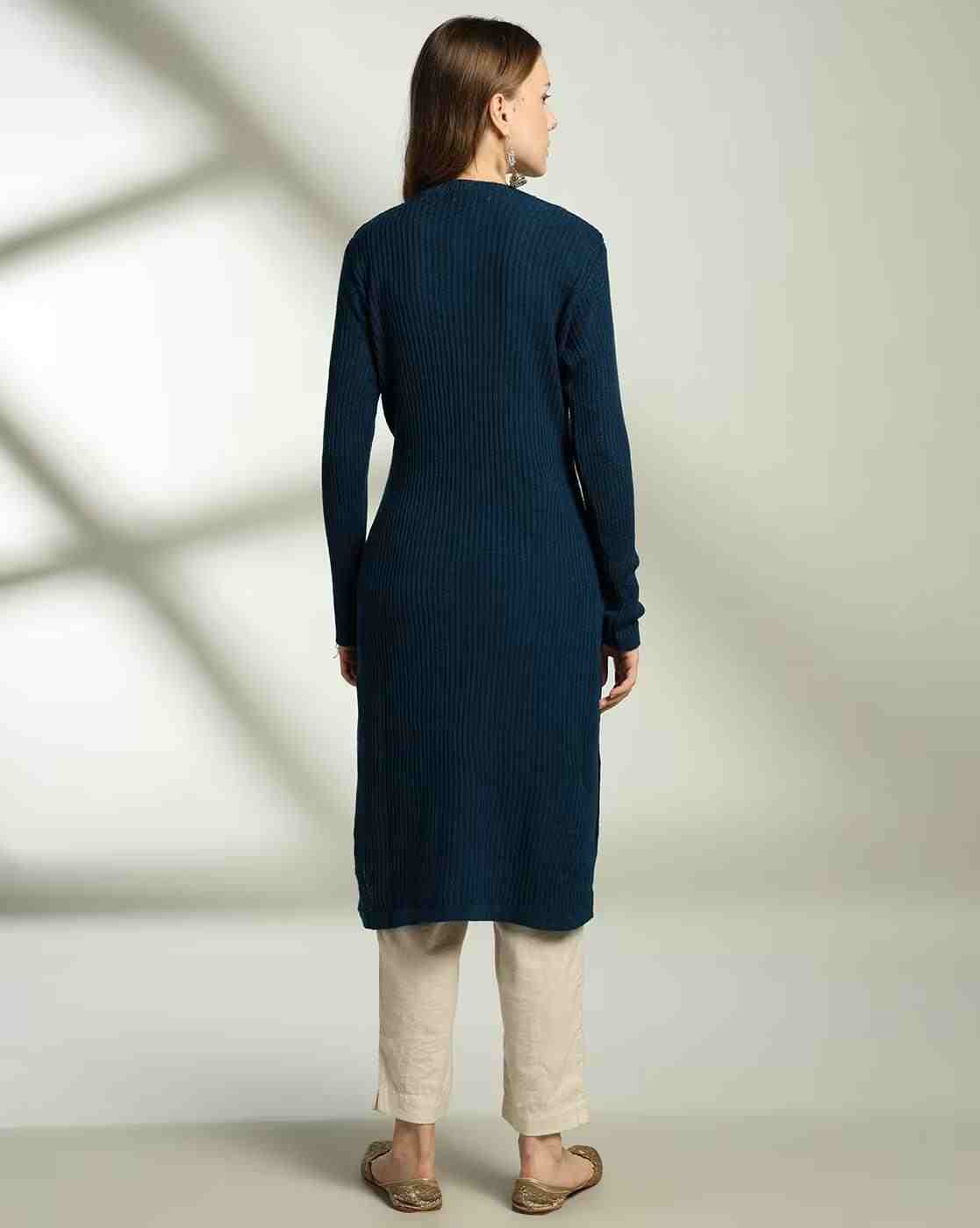 AVAASA MIX N' MATCH | Women Geometric-Knit Straight Kurta|2