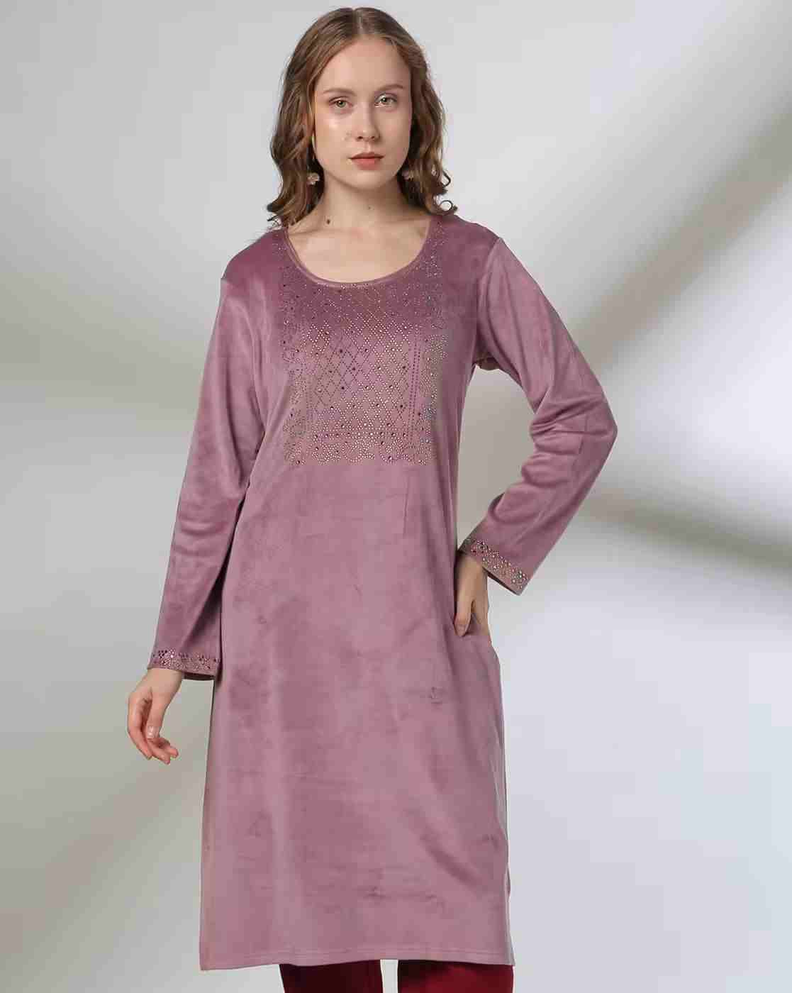 AVAASA MIX N' MATCH | Women Embellished Velvet Straight Kurta|0